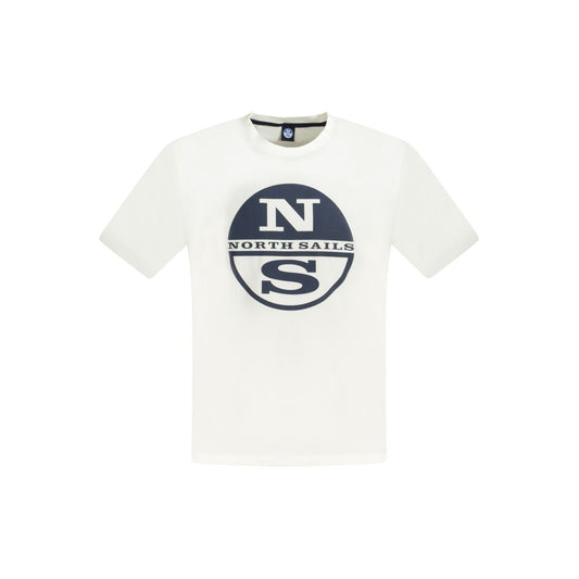 North Sails White Cotton Mens TShirt with logo print and clean design, perfect for casual wear.