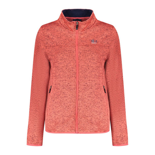 Norway 1963 Pink Polyester Women Sweater with sleek zip pockets and intricate embroidery.