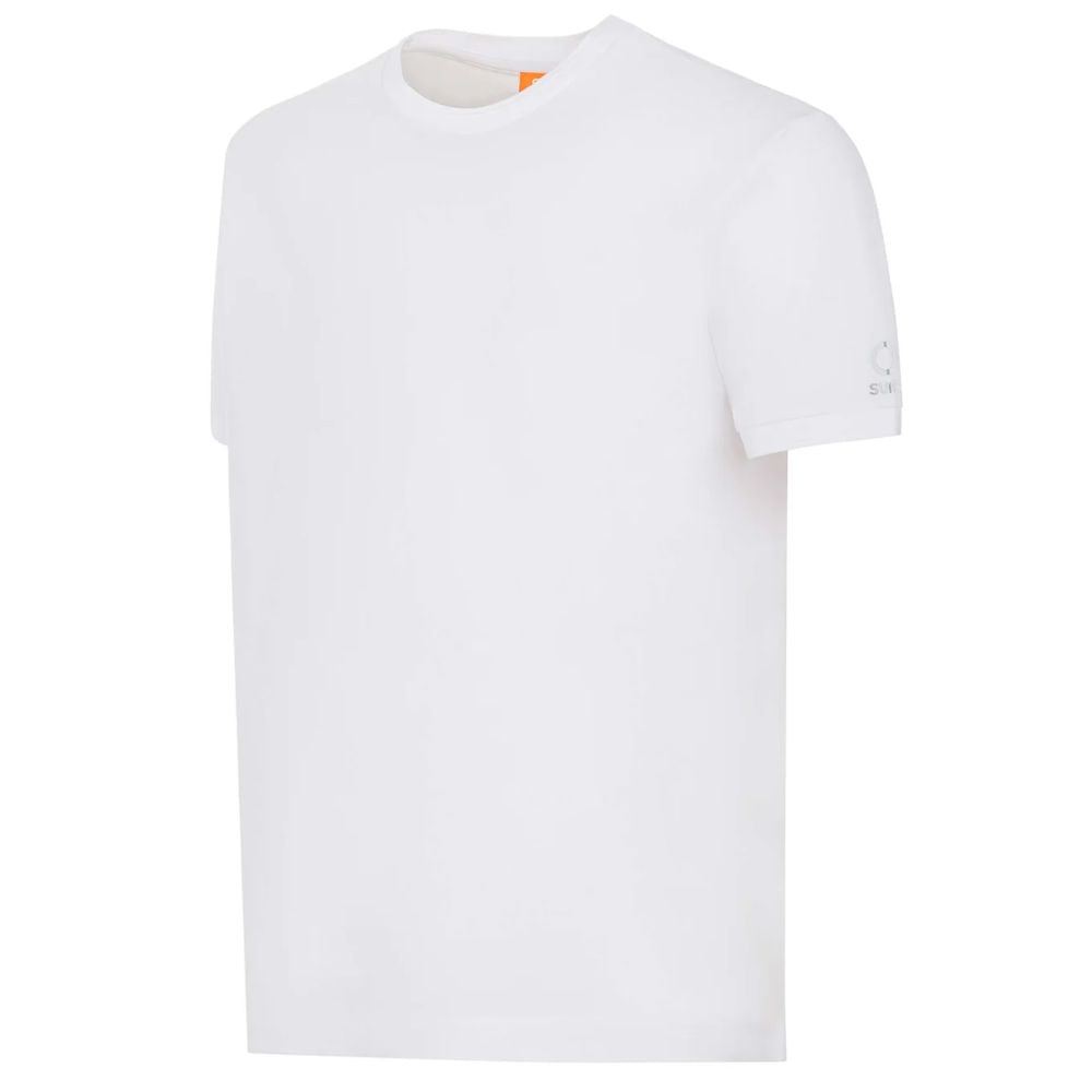 Suns White Cotton T-Shirt with crew neck, stretch fabric, and logo on left sleeve, featuring elasticated sleeves for comfort.