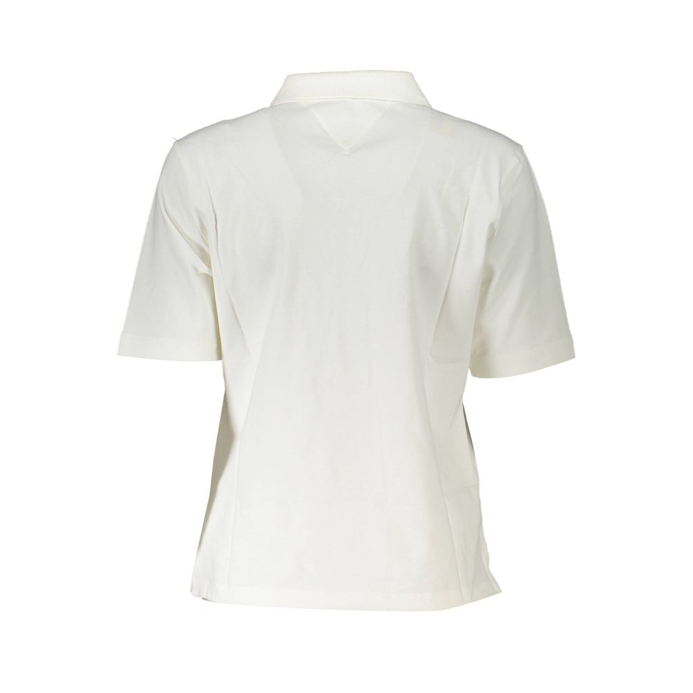 Back view of Tommy Hilfiger White Cotton Polo Shirt, short sleeve with 5 buttons and embroidery, made of 95% organic cotton.