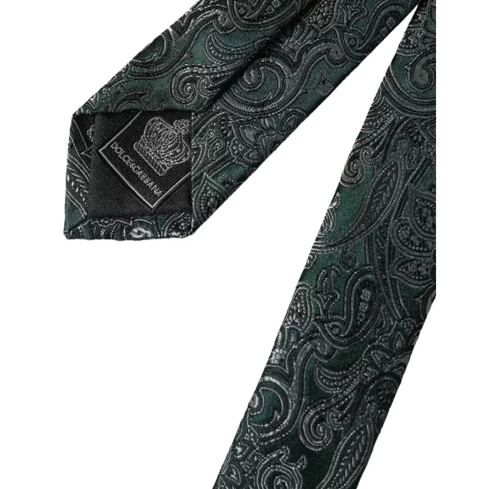 Dolce & Gabbana Green Floral Pattern 100% Silk Adjustable Men Tie KRA3342