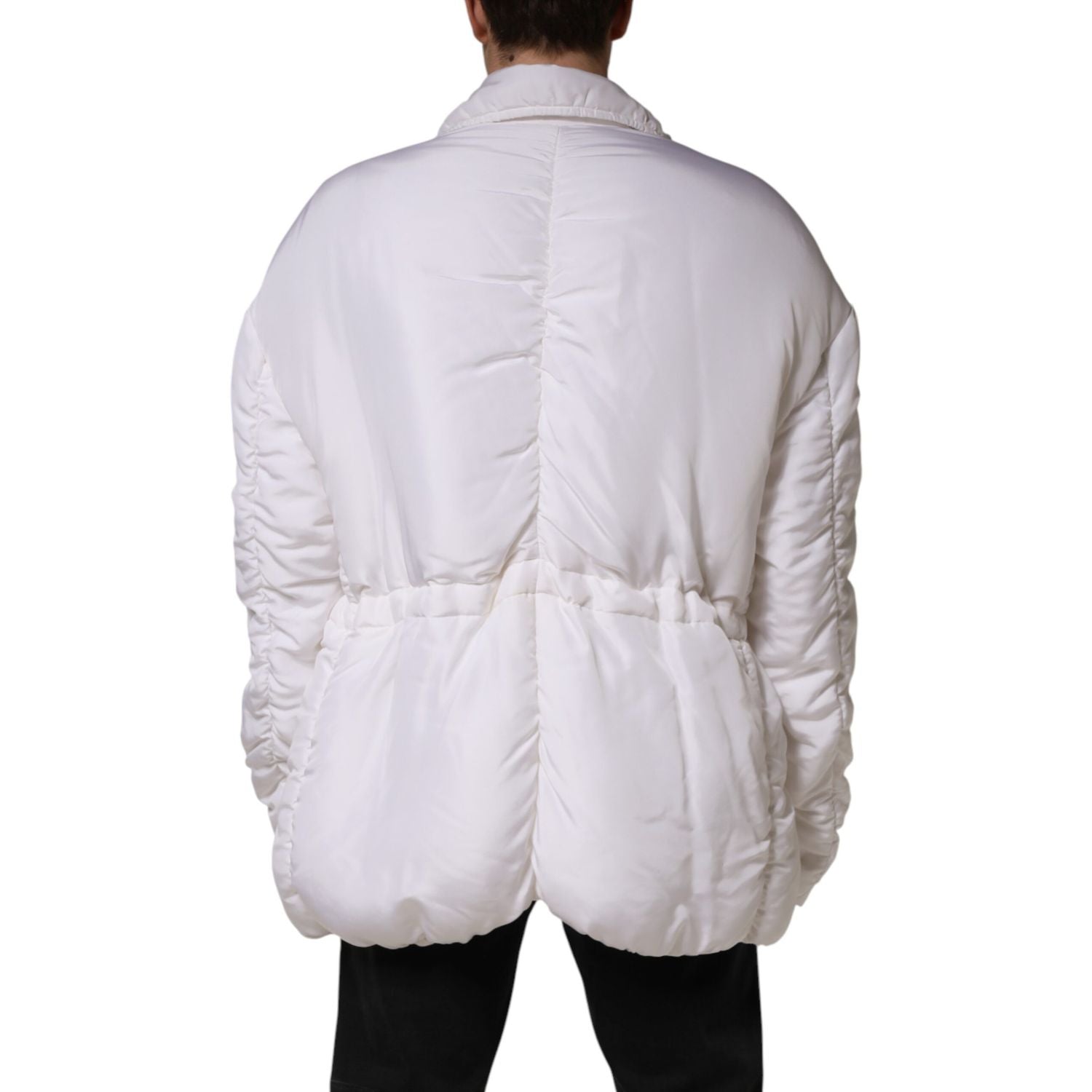 Dolce & Gabbana White Silk Padded Parka Men Coat Jacket