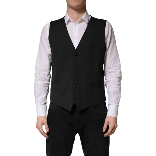 Dolce & Gabbana Black Wool Dress Men Formal Waistcoat Vest