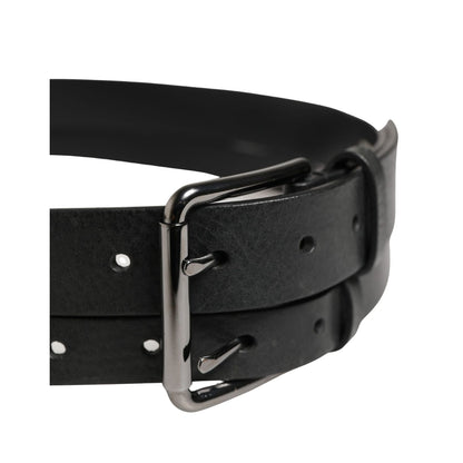 Dolce & Gabbana Black Double Strap Leather Silver Buckle Belt