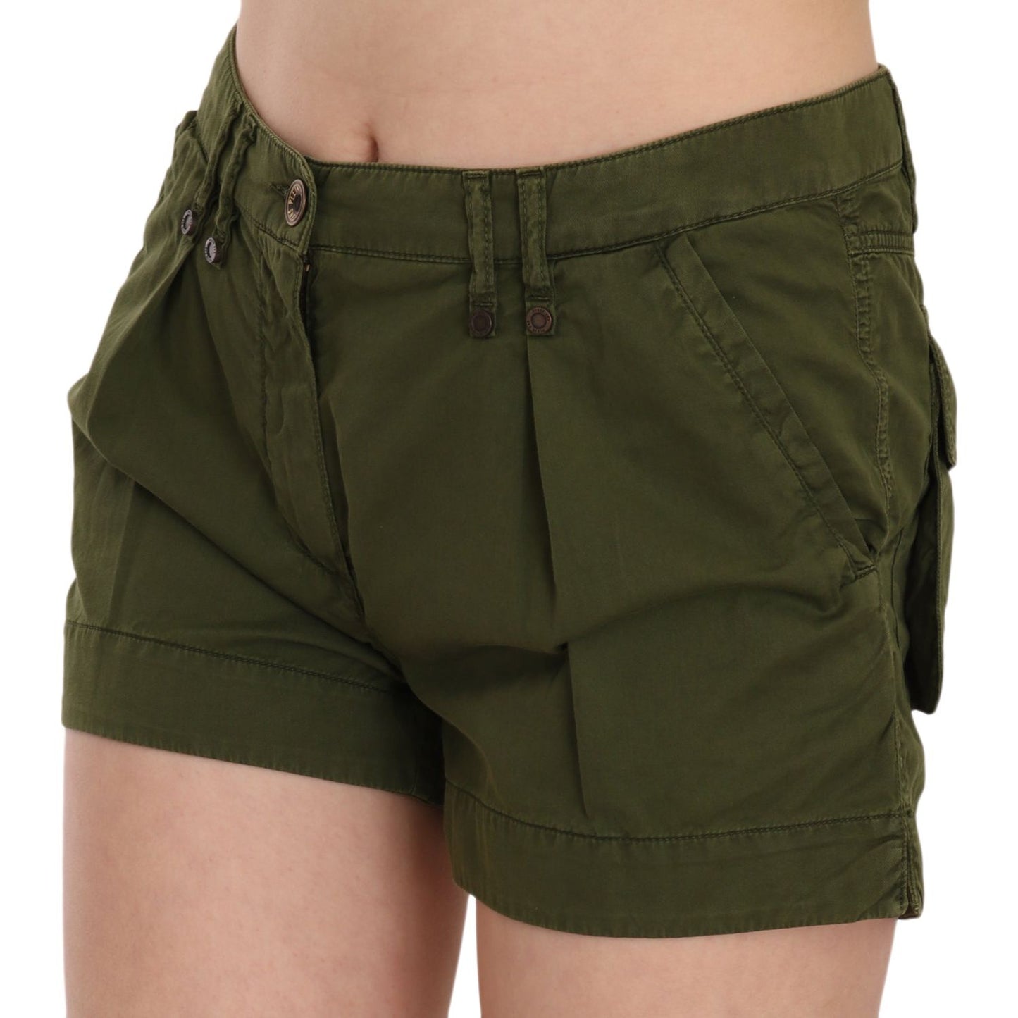 PLEIN SUD Green Mid Waist 100% Cotton Mini Shorts