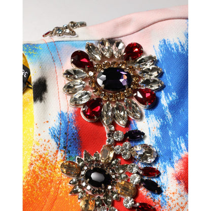 Dolce & Gabbana Multicolor Graffiti Crystals Crop Jersey Top