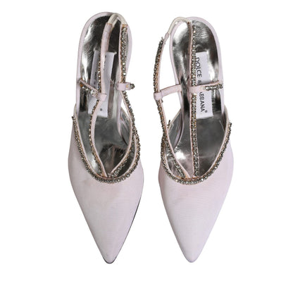 Dolce & Gabbana White Strass Crystal Slingbacks Pumps Shoes