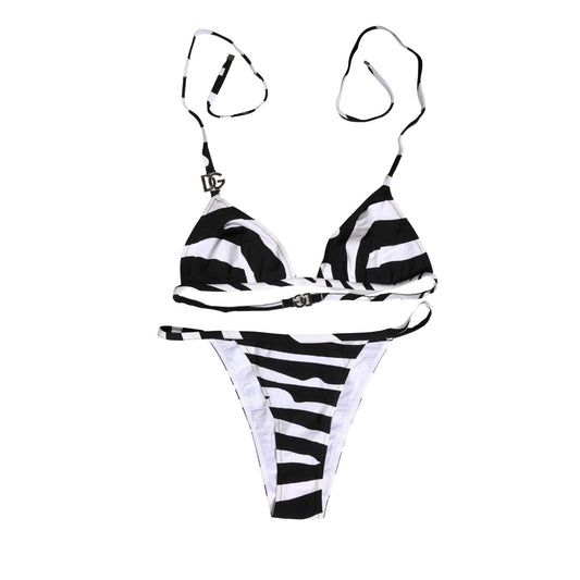 Dolce & Gabbana Black White Zebra Bikini Top Bottom Swimwear