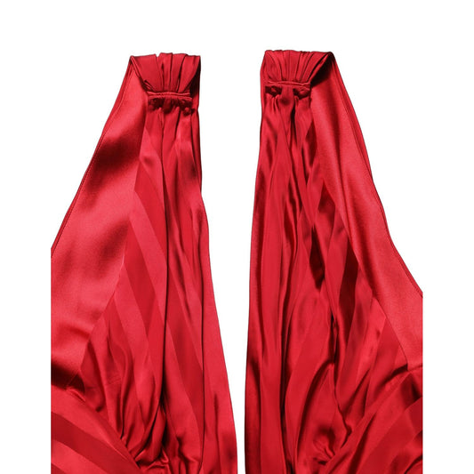 Dolce & Gabbana Red Plunging HalterNeck Draped Jumpsuit Dress