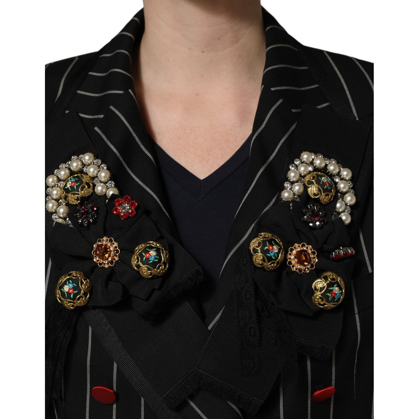 Dolce & Gabbana Black Stripe Double-Breasted Blazer Jacket