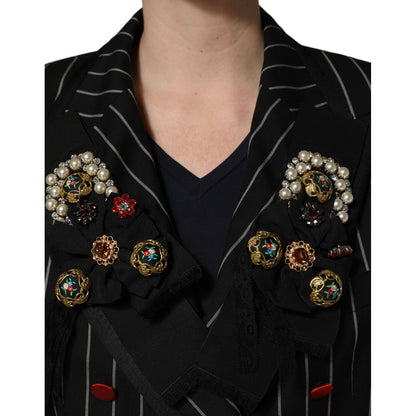 Dolce & Gabbana Black Stripe Double-Breasted Blazer Jacket