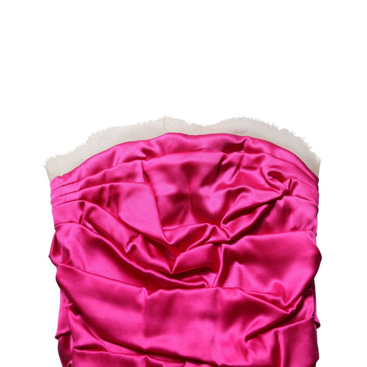 Dolce & Gabbana Hot Pink Ruched Satin Strapless Gown Dress