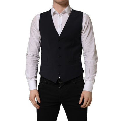 Dolce & Gabbana Black Wool Single Breasted Waistcoat Vest