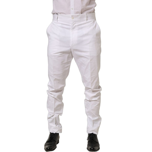 Dolce & Gabbana White Cotton Tapered Leg Dress Trouser Pants