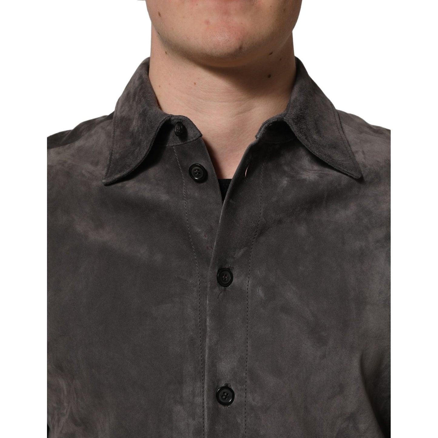 Dolce & Gabbana Gray Suede Long Sleeves Button Down Shirt