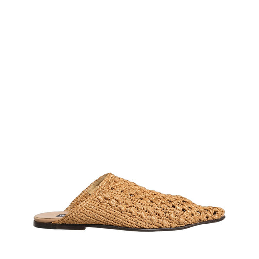 Dolce & Gabbana Beige Woven Straw Slides Sandals Flats Shoes