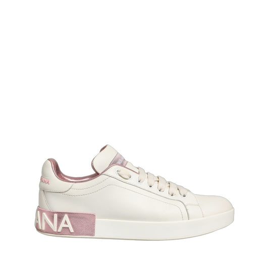Dolce & Gabbana White Pink Leather Low Top Sneakers Shoes