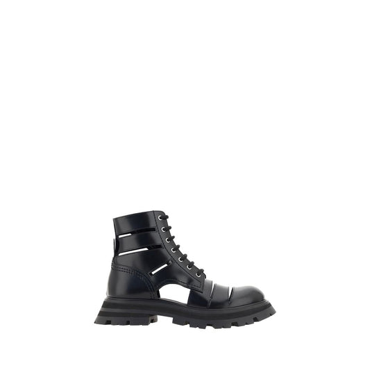 Alexander McQueen Black Calf Leather Bos Taurus Lace-Up Boots