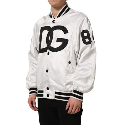 Dolce & Gabbana White DG Logo Polyester JerseyBomber Jacket