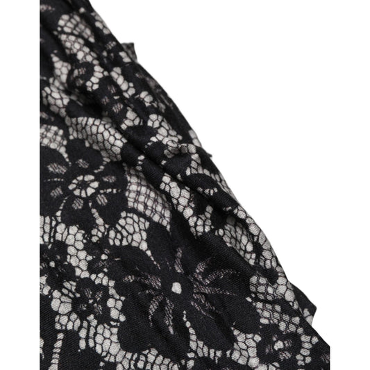 Dolce & Gabbana Black White Floral Lace Sleeveless Midi Dress