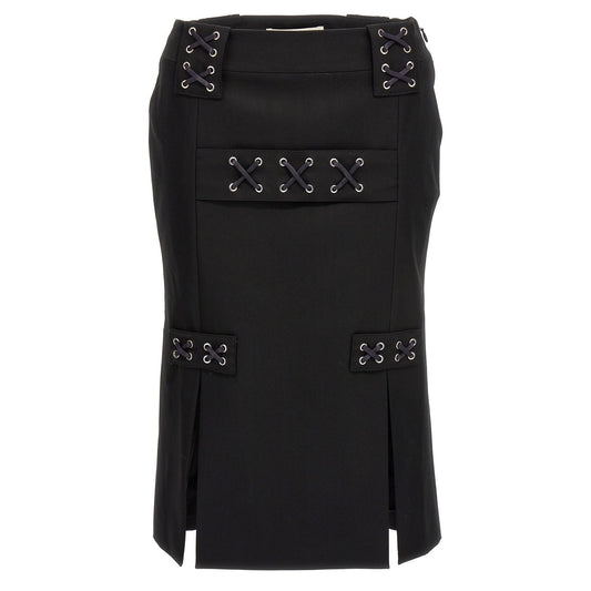 Alessandra Rich Black Wool Midi Skirt