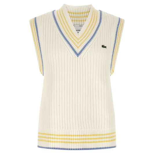 Lacoste White Cotton Sleeveles Sweater
