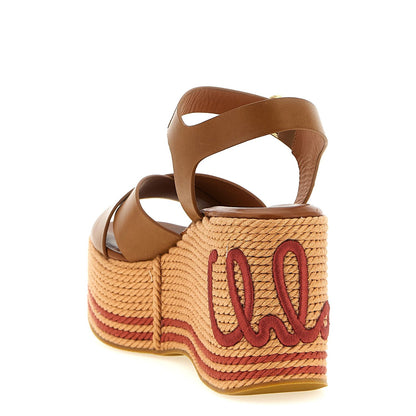 Chloé Brown Calfskin Wedge Sandals