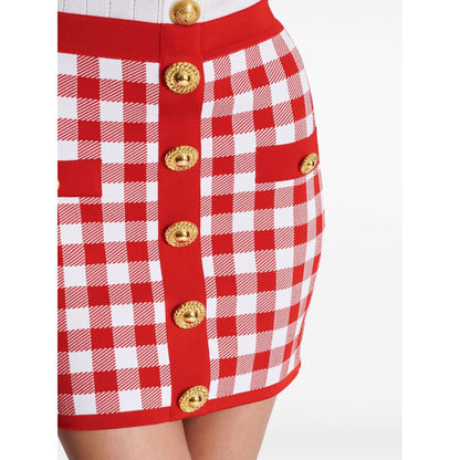 Balmain Gingham fine-knit miniskirt