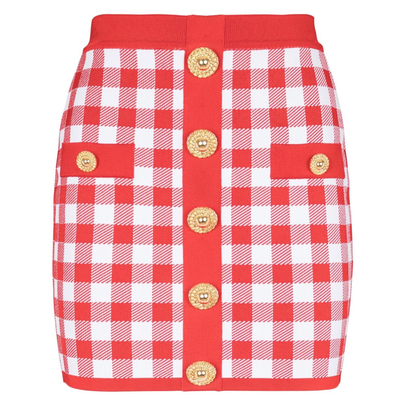 Balmain Gingham fine-knit miniskirt