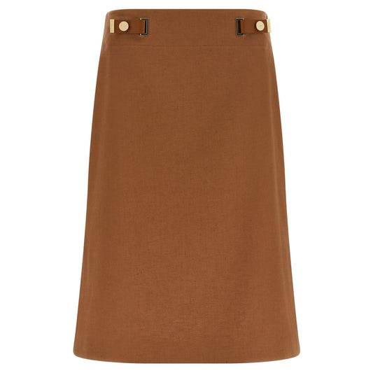 Fendi Brown Linen Midi Skirt