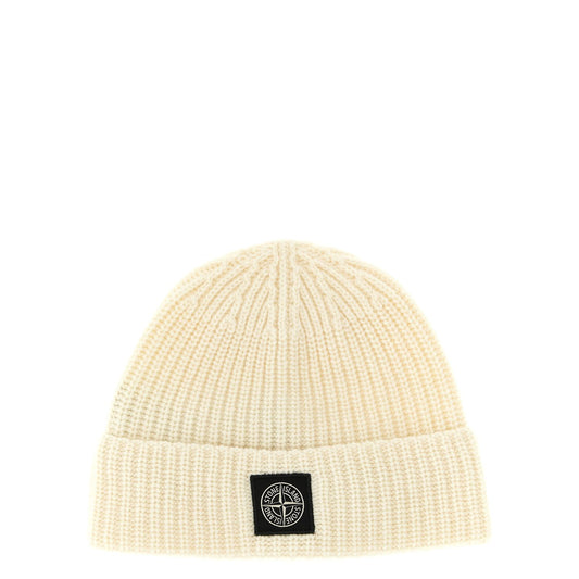 Stone Island White Virgin Wool Beanie