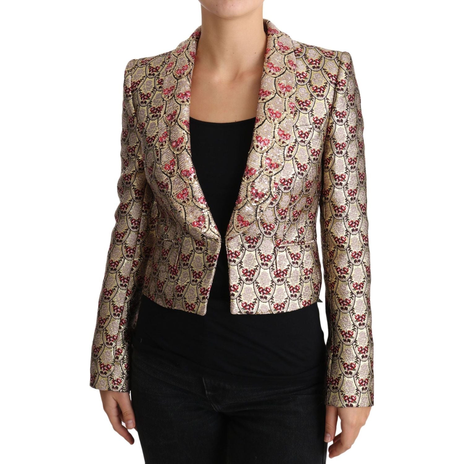 Dolce & Gabbana Gold Floral Sequined Blazer Coat Jacket