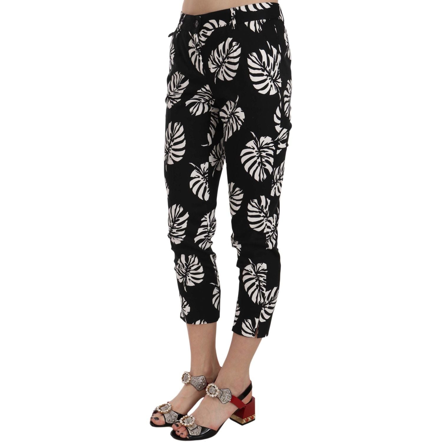Dolce & Gabbana Black Palm Leaf Print Skinny Pants