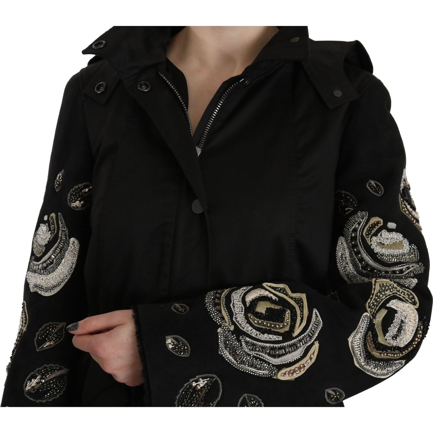 John Richmond Floral Sequined Beaded Hooded Jacket Coat Coats & Jackets