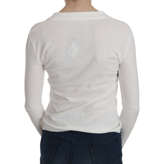 BYBLOS White V-neck Long Sleeve Cropped Cardigan Tops Sweater TSH3905-L