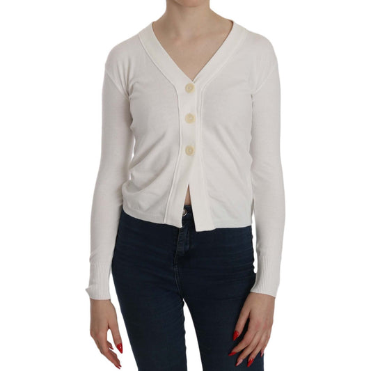 BYBLOS White V-neck Long Sleeve Cropped Cardigan Tops Sweater TSH3905-L