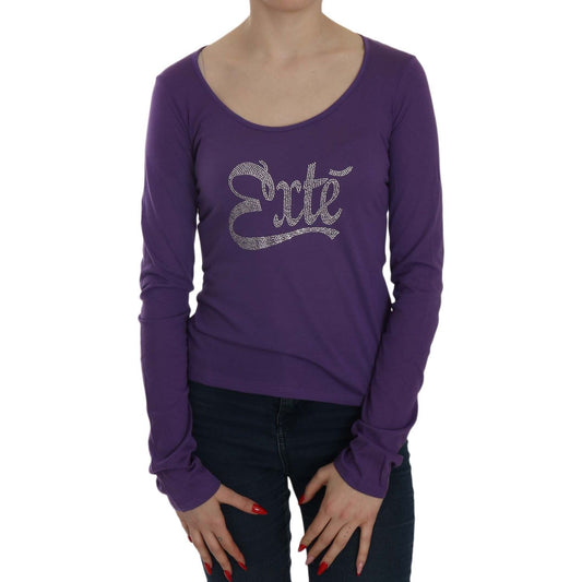 Exte Purple Crystal Embellished Long Sleeve Casual Top TSH3908-38