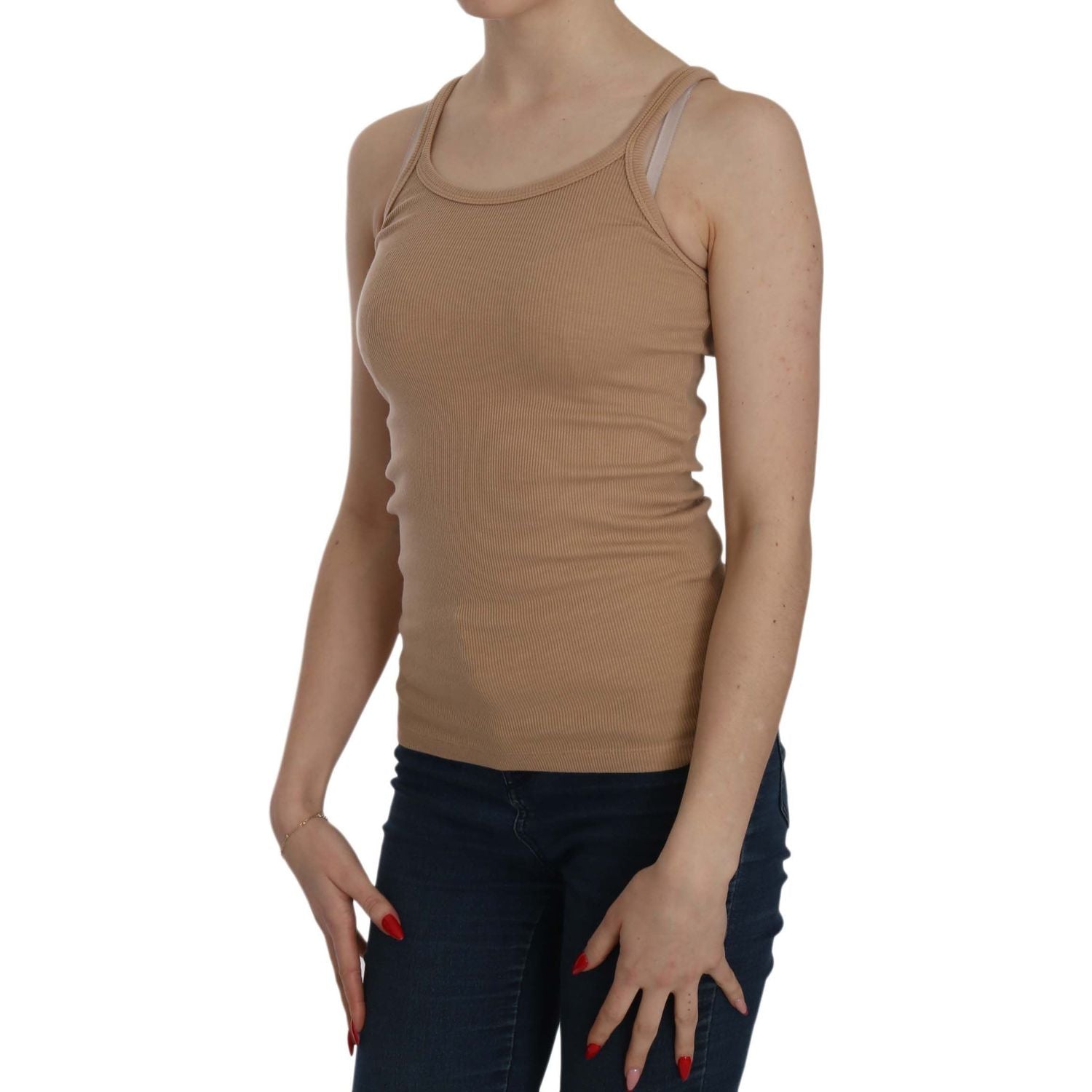 米色棉质细肩带背心