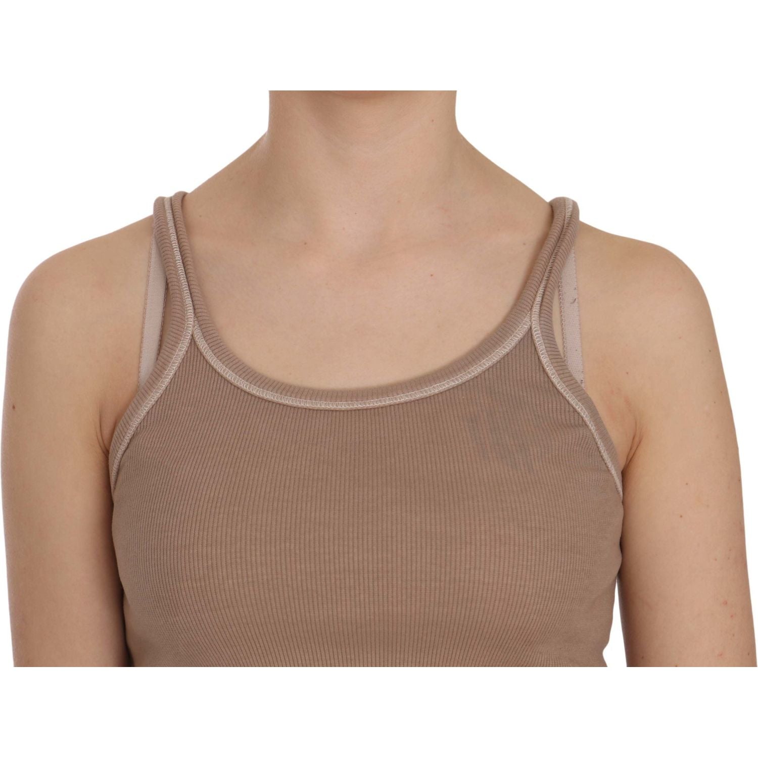 بلوزة أنيقة باللون البني بدون أكمام وحزام رفيع من PINK MEMORIES