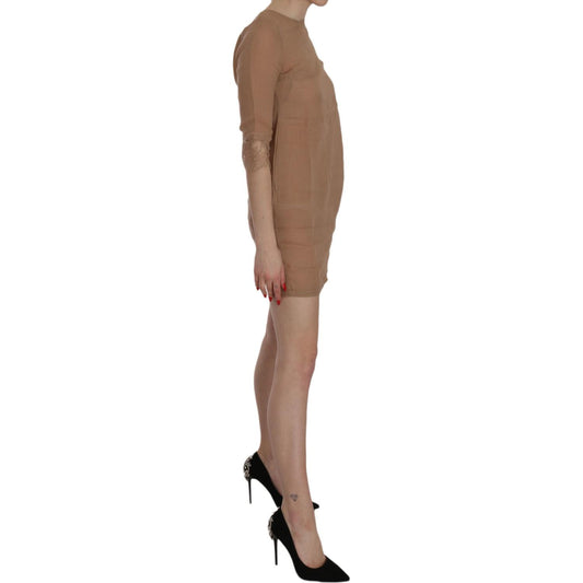 PINK MEMORIES Brown 3/4 Sleeve Crewneck Shift Mini Dress TSH3457-40