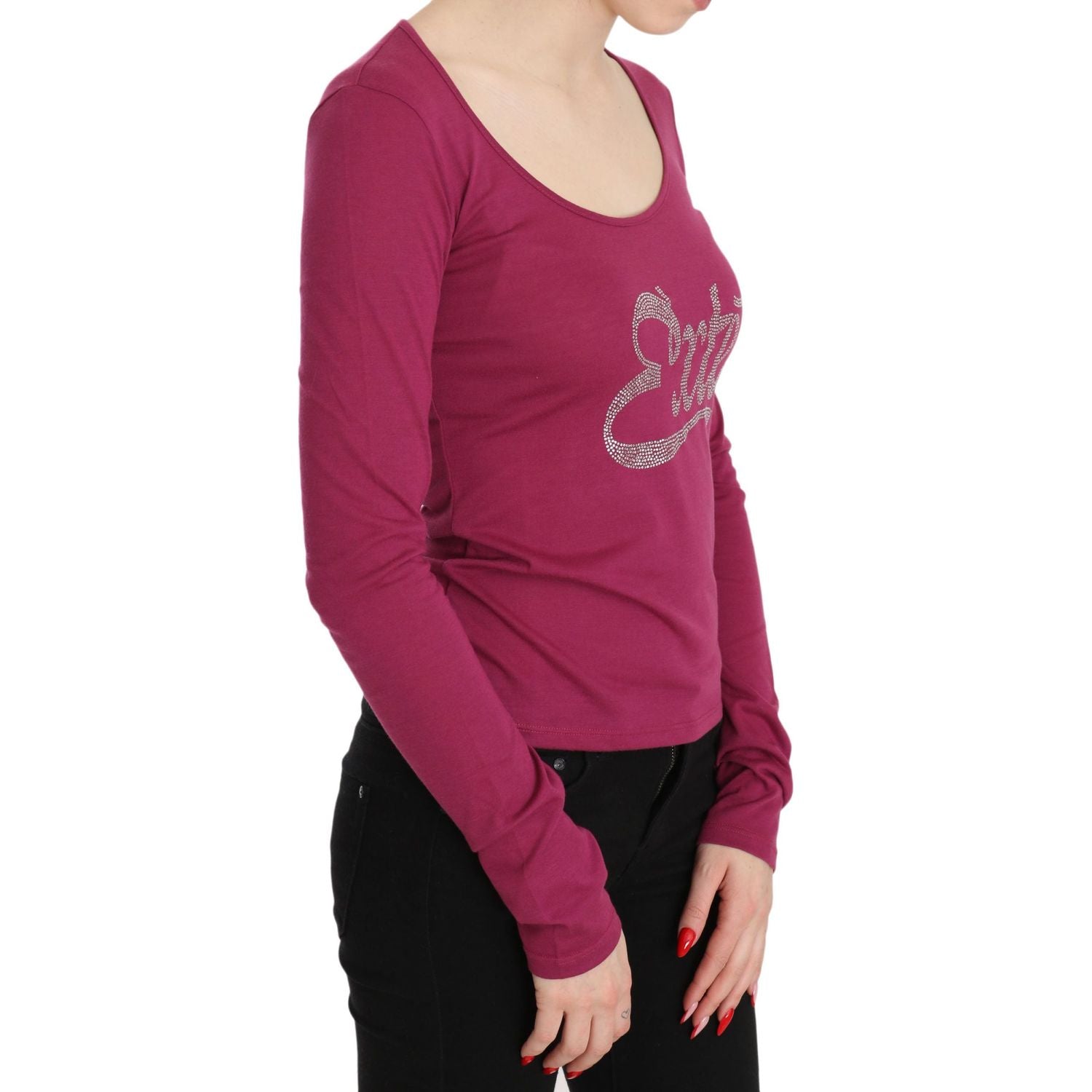 优雅粉红水晶缀饰长袖上衣