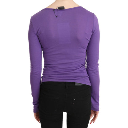 Purple Exte Crystal Embellished Long Sleeve Top Blouse