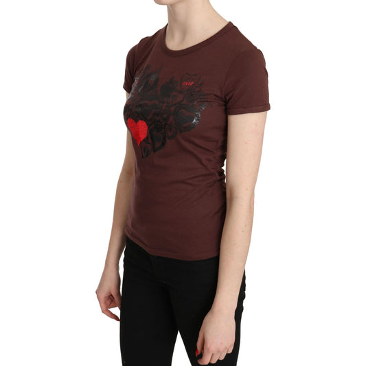 Exte Brown Hearts Printed Round Neck T-shirt Top TSH3419-42