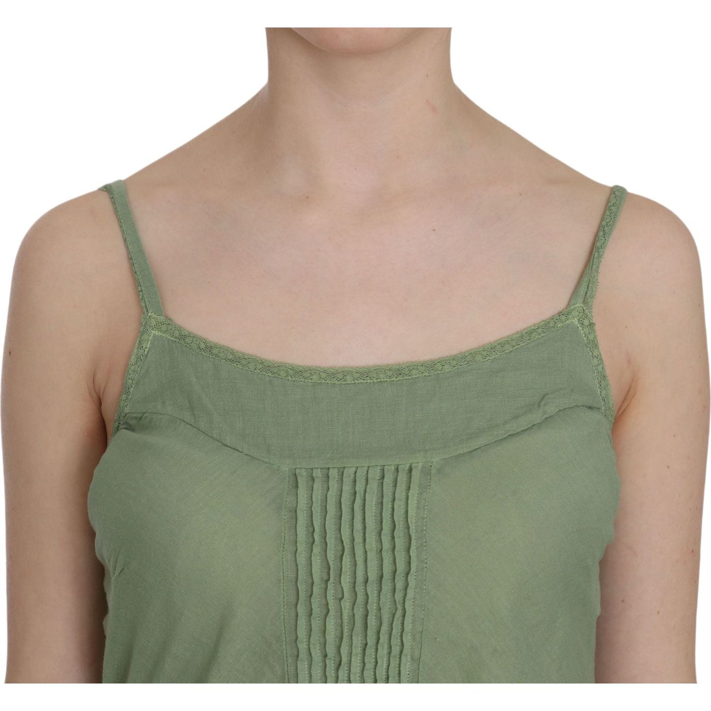 PINK MEMORIES Green Silk Spaghetti Strap Tank Top Blouse