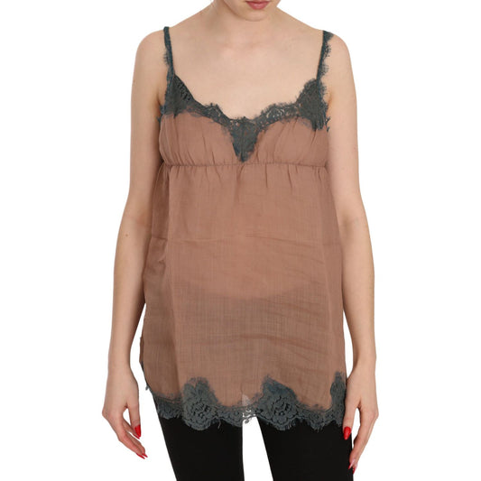 PINK MEMORIES Brown Lace Spaghetti Strap Tank Top Blouse TSH3444-42