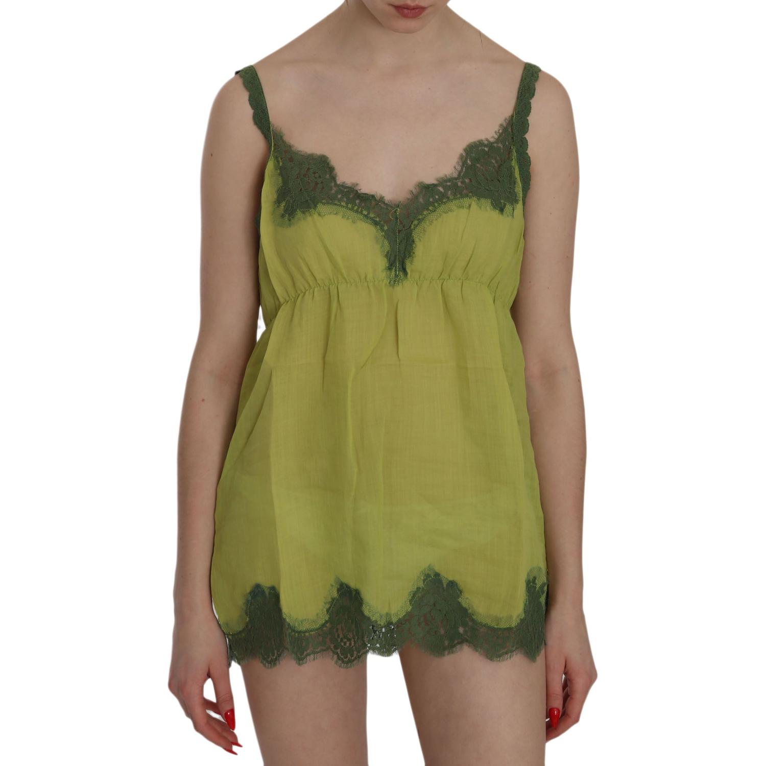 PINK MEMORIES بلوزة أنيقة من الكتان والدانتيل باللون الأخضر