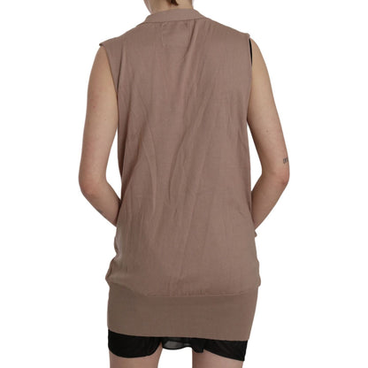 PINK MEMORIES Brown 100% Cotton Sleeveless Cardigan Top Vest