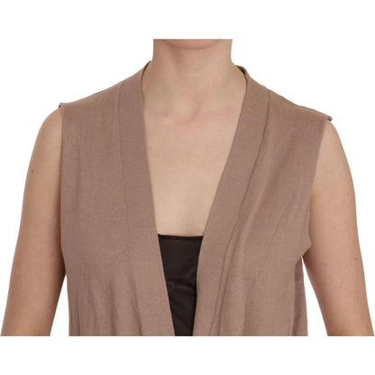 PINK MEMORIES Brown 100% Cotton Sleeveless Cardigan Top Vest
