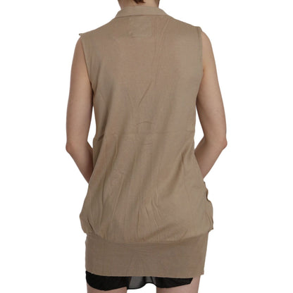 PINK MEMORIES Brown 100% Cotton Sleeveless Cardigan Top Vest