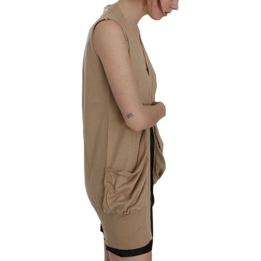 PINK MEMORIES Brown 100% Cotton Sleeveless Cardigan Top Vest TSH3469-40